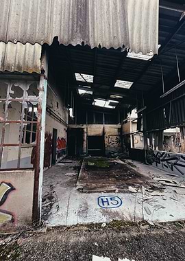Abandoned Factory Interior and Graffiti during Urbex