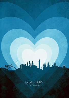 Glasgow Scotland Skyline Hearts Blue