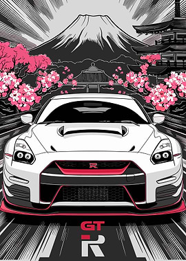 Nissan GT-R with Mount Fuji