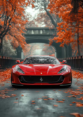 Red Ferrari in Autumn