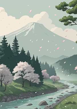 Mount Fuji Spring Landscape
