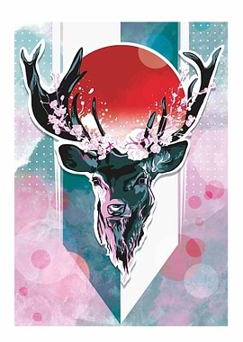 Deer with cherry blossom wreath