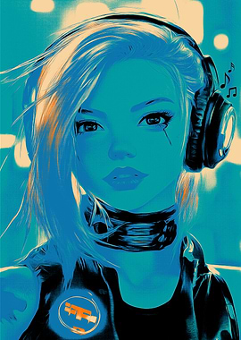 Cyberpunk Girl with Headphones