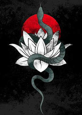 Red moon and Snake Lotus