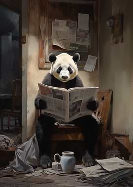 Panda Reading Newspaper