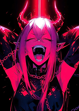 Demon Girl with Red Horns