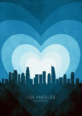 Los Angeles California Skyline Hearts Blue