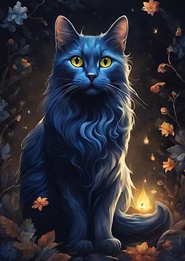 Blue Cat in Moonlight