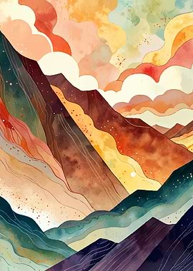 Watercolor Mountain Landscape