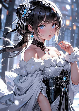 Anime Girl in Winter Dress