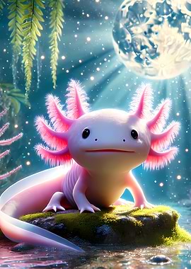 Cute Axolotl in Moonlight