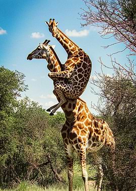 Giraffe Playful Moment