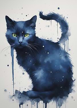 Blue Cat Watercolor