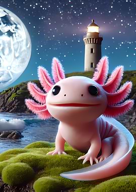Cute Axolotl by the Sea