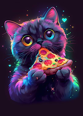 Cat Eating Pizza