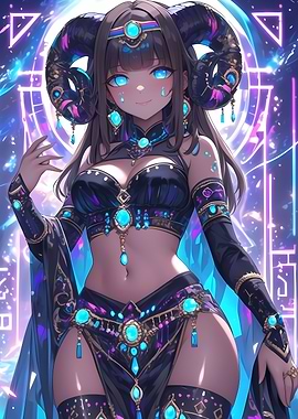 Anime Girl with Horns and Jewels Gaming
