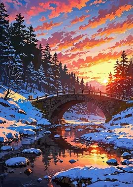 Winter Sunset Bridge