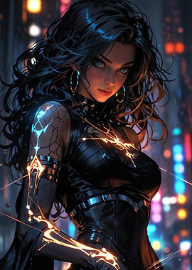 Cyberpunk Warrior with Neon Armor