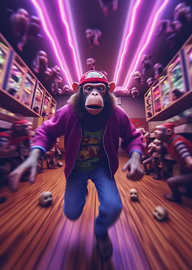 Chimpanzee Running Through Neon Room