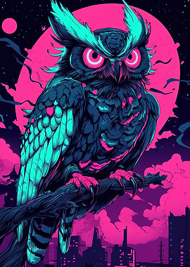 Neon Owl Cityscape