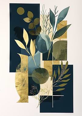 Gold & Teal Abstract Floral