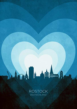 Rostock Germany Skyline Hearts Blue