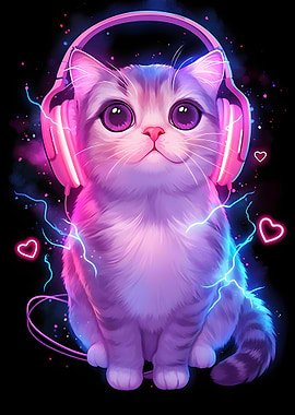 Cute Cat with Headphones