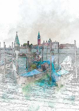 Venice Gondolas Watercolor