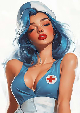 Beautiful Anime Nurse with Blue Hair