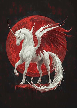 White Unicorn with Red Wings
