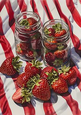 Strawberries on Red Stripes