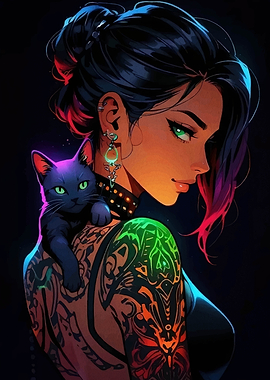 Cyberpunk Woman with Cat