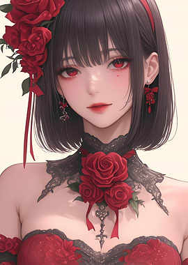 Anime Girl with Roses