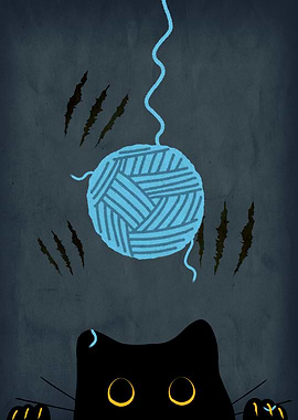 The Mighty Ball of Yarn Vintage Black Cat