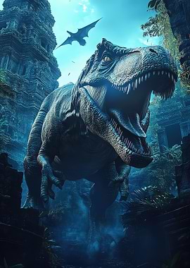 T-Rex In Ancient Ruins