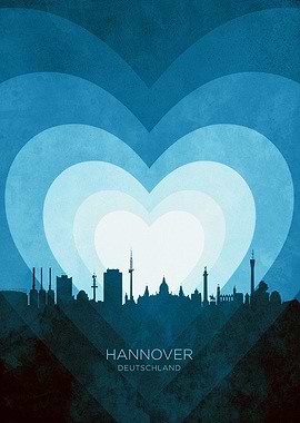 Hannover Germany Skyline Hearts Blue