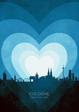 Cologne Germany Skyline Hearts Blue
