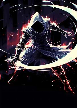 Hooded Figure with Sword Retro Poster