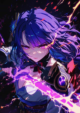 Anime Girl with Purple Hair and Sword