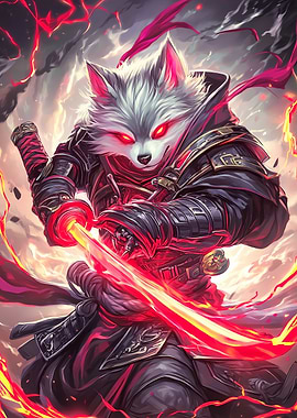 Wolf Samurai with Red Sword