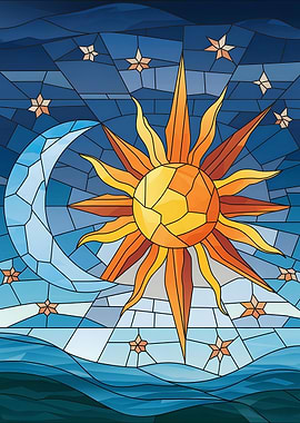 Stained Glass Sun and Moon
