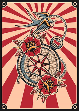 Vintage Compass Tattoo