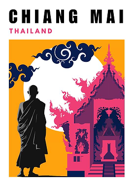 Chiang Mai Thailand Mid Century Modern TravelPoster