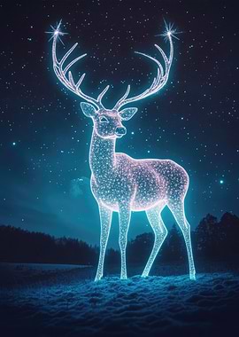 Glowing Deer Under Stars Magical Scenery