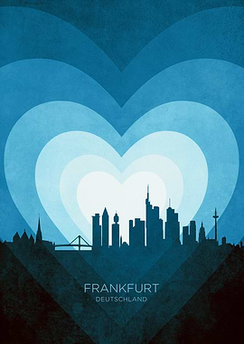 Frankfurt Germany Skyline Hearts Blue