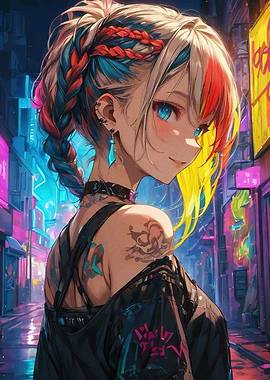 Anime Girl with Colorful Hair