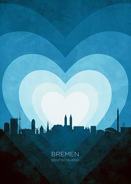 Bremen Germany Skyline Hearts Blue