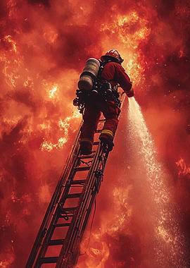 Firefighter Battling Blaze