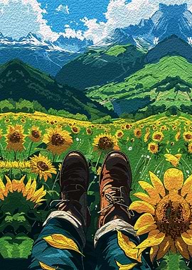 Sunflowers and Mountains
