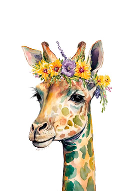 Giraffe with Flower Crown